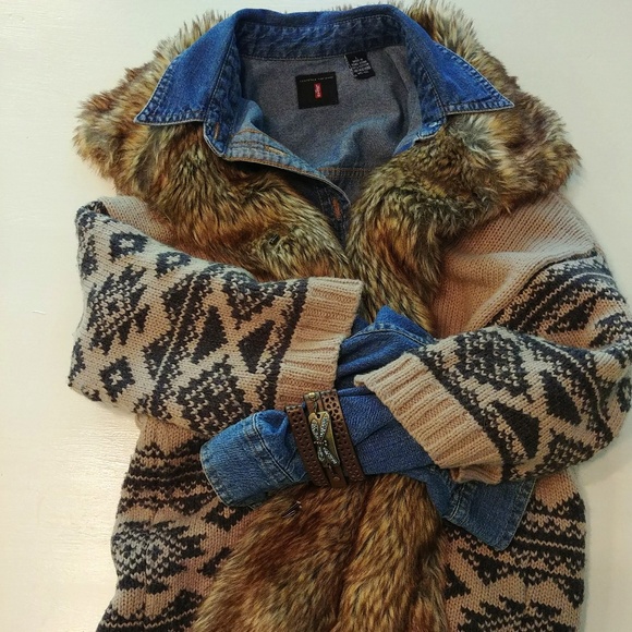 Love 21 Sweaters - Faux Fur Southwestern Sweater